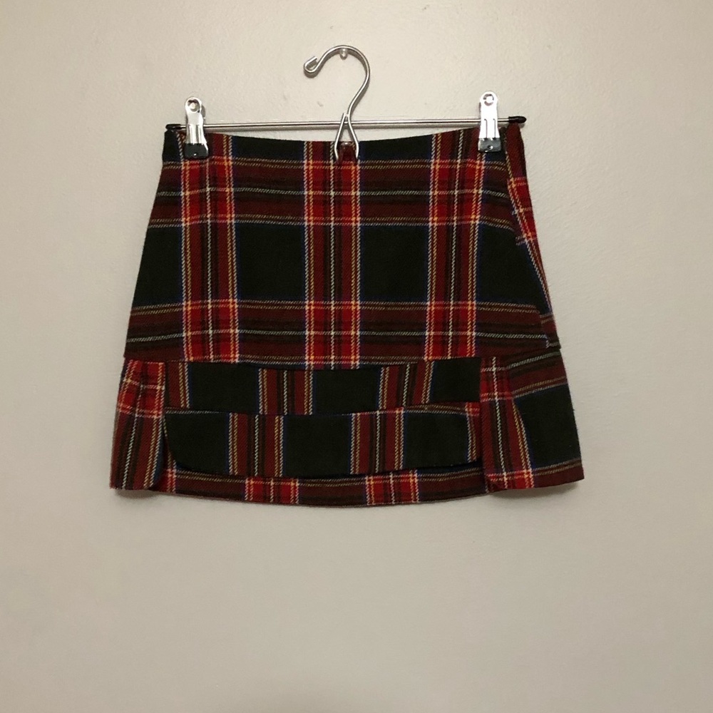 wool plaid mini skirt